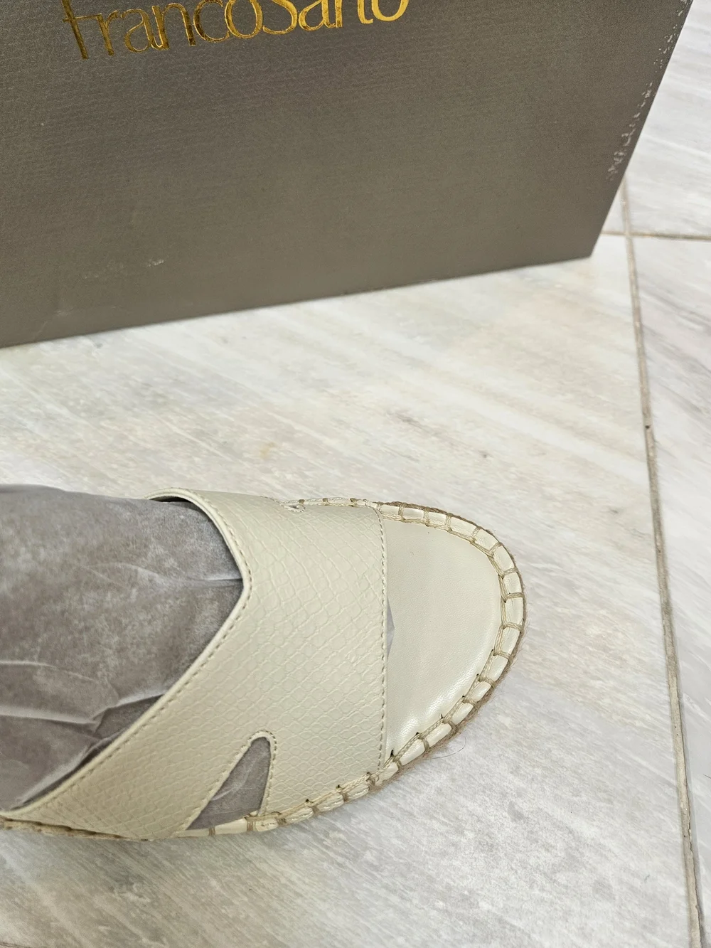 Franco Sarto Cream Espadrille Wedge Sandals with Ankle Strap Size 8...NW